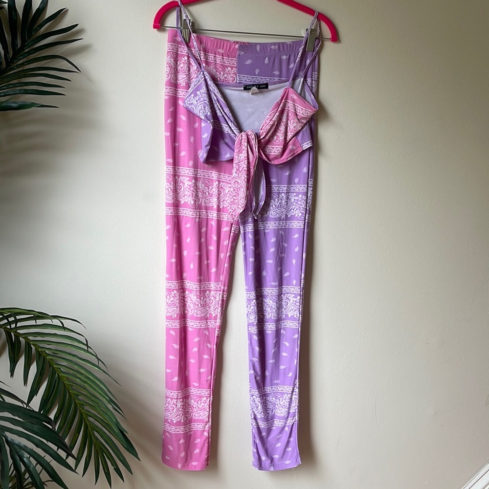 Pink and purple bandanna pants set